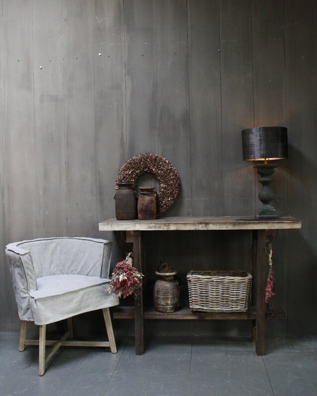 Rene Houtman Massief oud houten wandtafel/sidetable Liedi