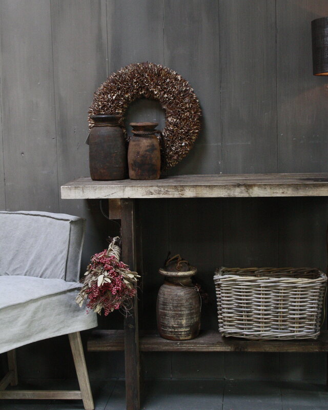 Rene Houtman Massief oud houten wandtafel/sidetable Liedi