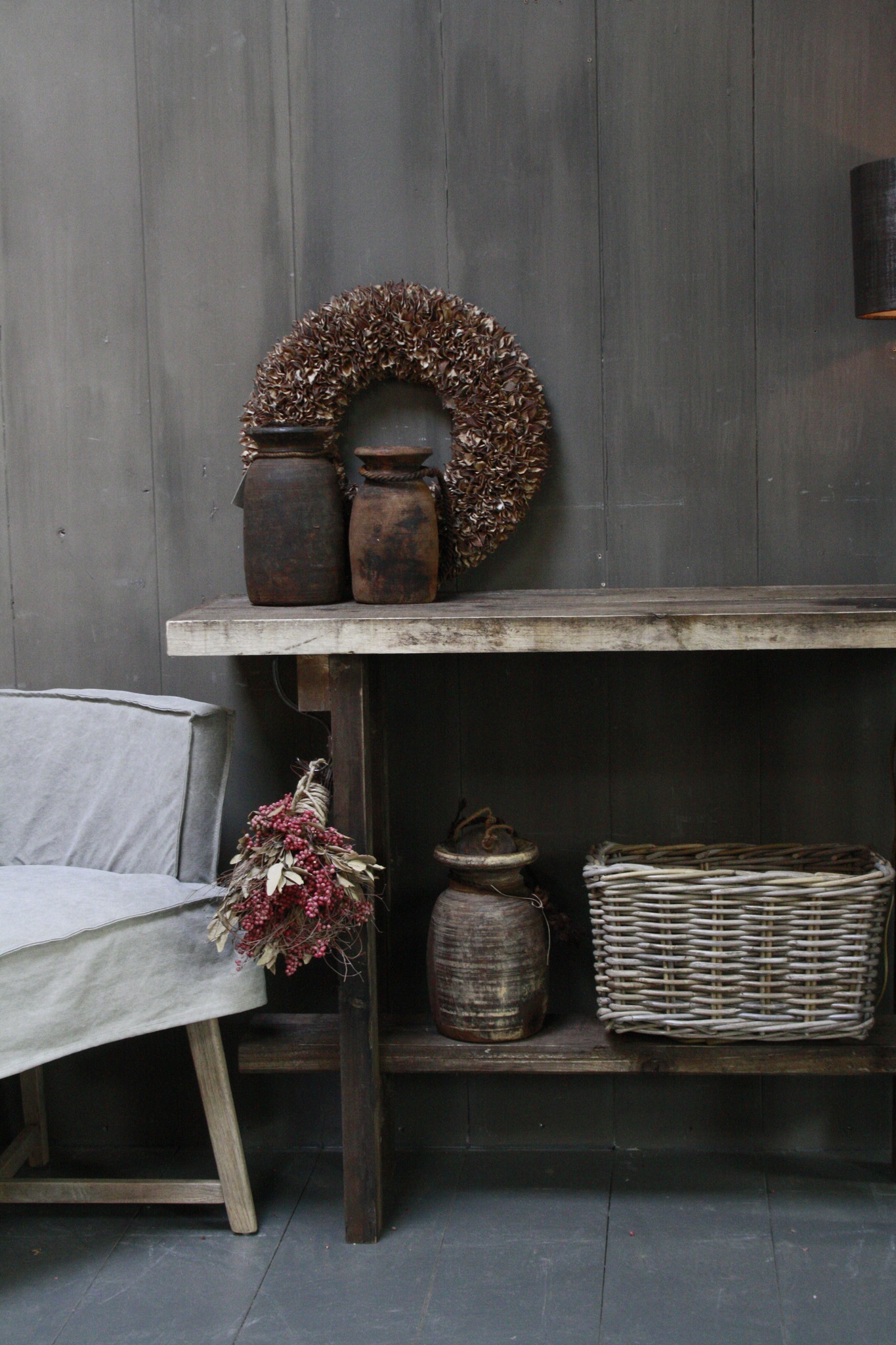Rene Houtman Massief oud houten wandtafel/sidetable Liedi