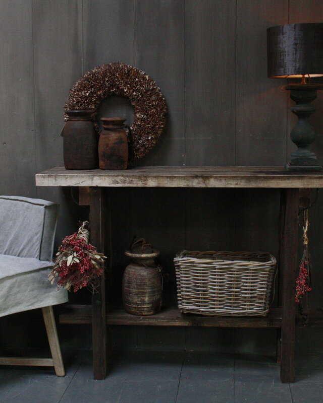 Rene Houtman Massief oud houten wandtafel/sidetable Liedi
