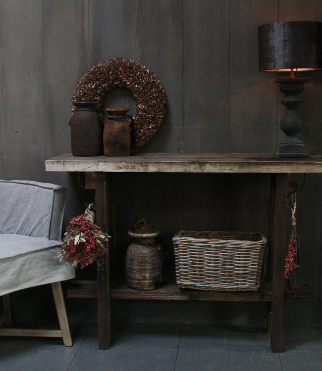 Rene Houtman Massief oud houten wandtafel/sidetable Liedi