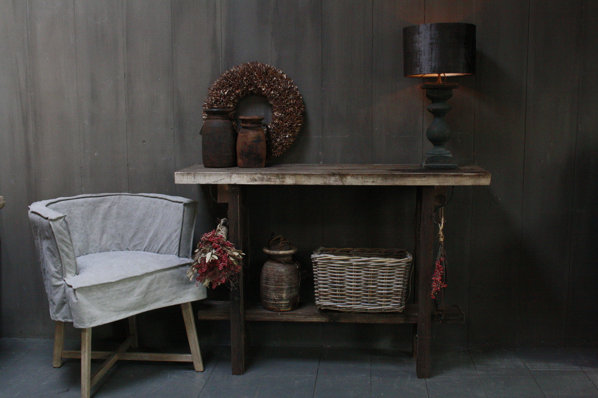 Rene Houtman Massief oud houten wandtafel/sidetable Liedi