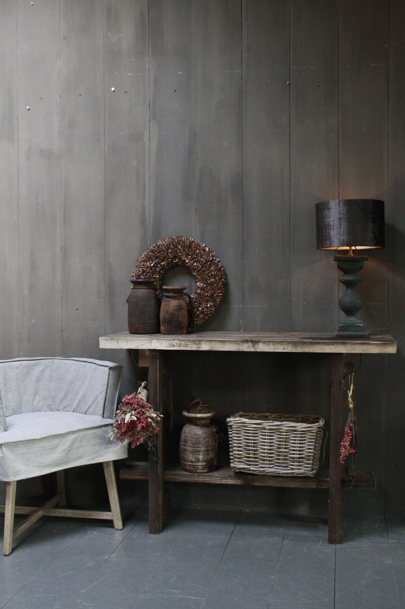 Rene Houtman Massief oud houten wandtafel/sidetable Liedi