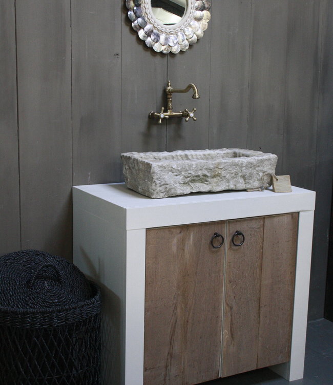 Rene Houtman Badkamermeubel 90 cm Ibiza Wit Met Houten Deurtjes