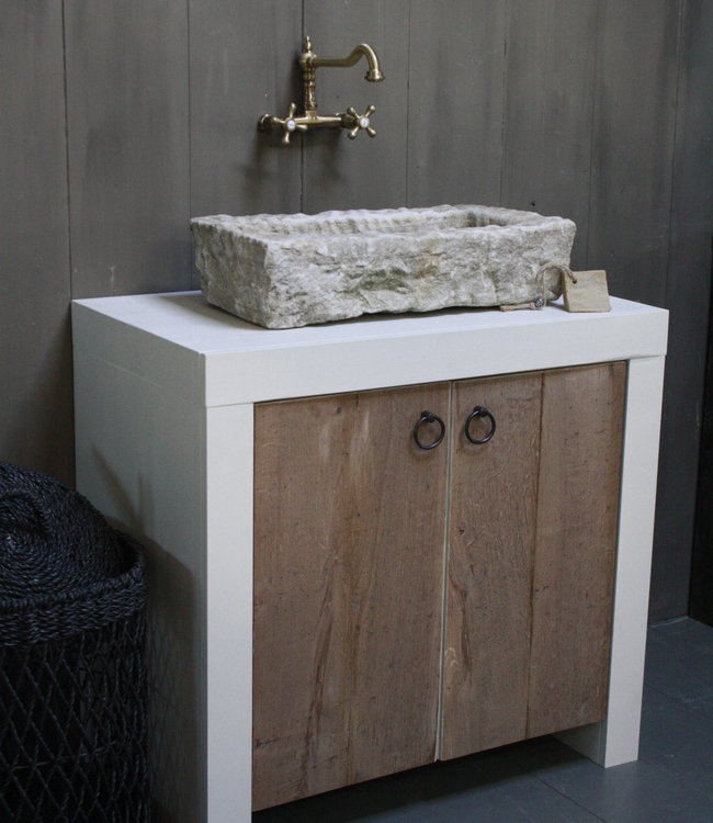 Rene Houtman Badkamermeubel 90 cm Ibiza Wit Met Houten Deurtjes