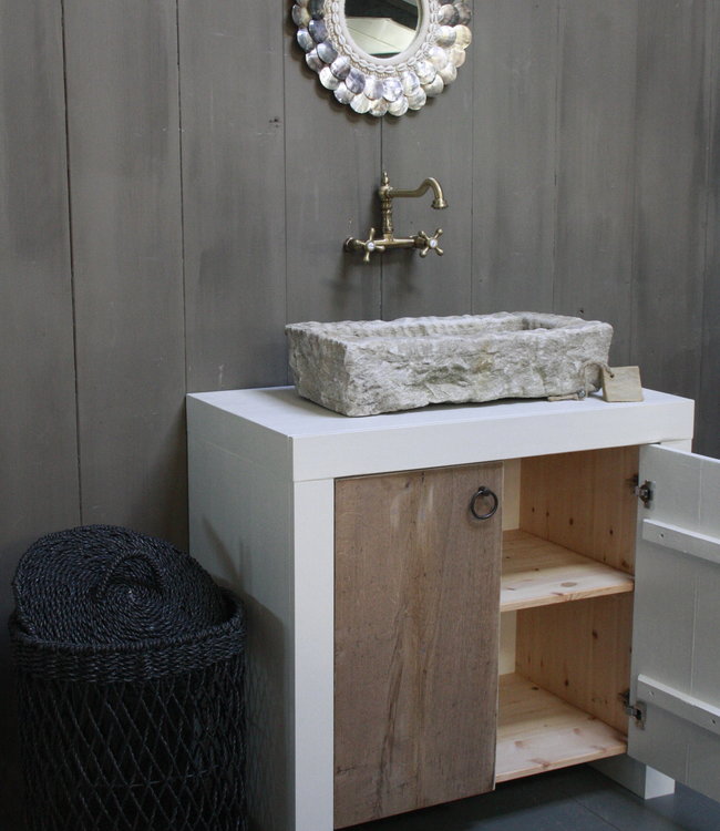 Rene Houtman Badkamermeubel 90 cm Ibiza Wit Met Houten Deurtjes