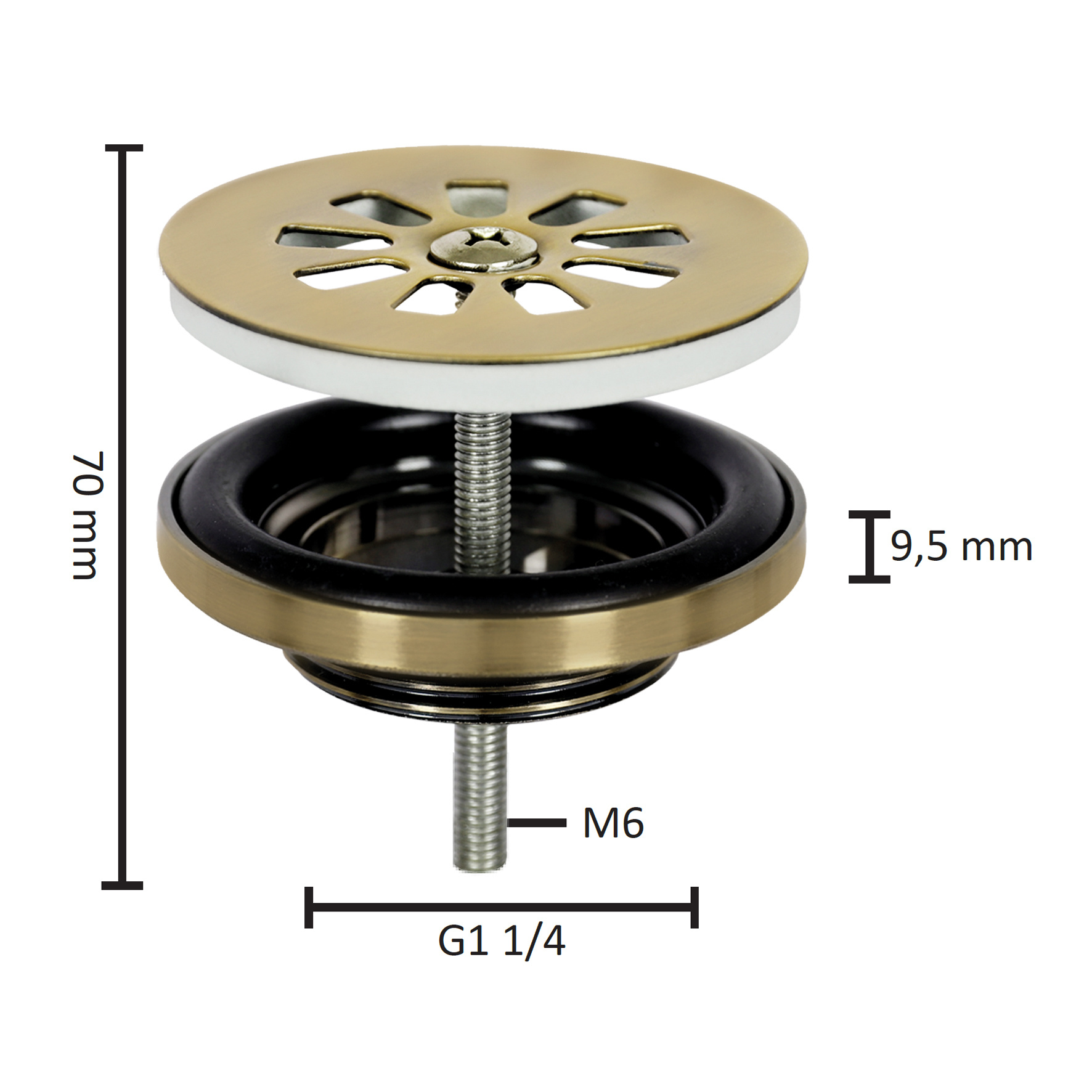 Differnz Afvoerplug – Mat goud 64 mm