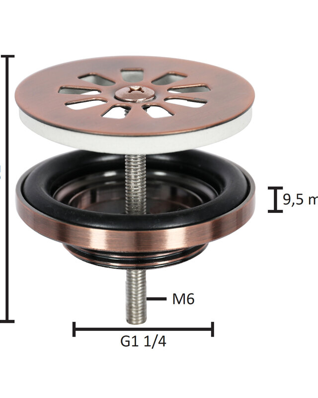 Differnz Afvoerplug – Rood koper 64 mm