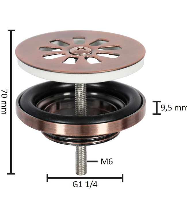 Differnz Afvoerplug – Rood koper 64 mm