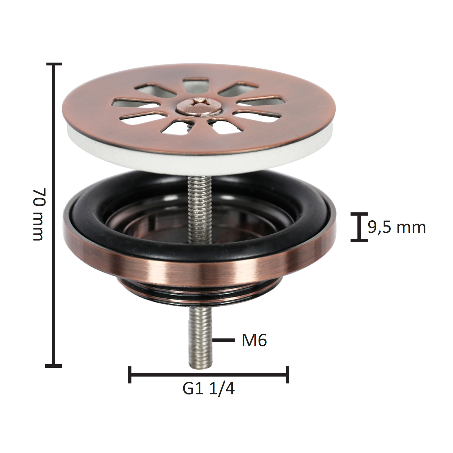Differnz Afvoerplug – Rood koper 64 mm
