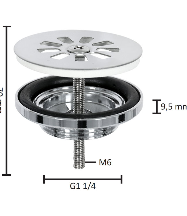 Differnz Afvoerplug – Chroom 64 mm