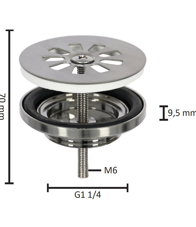 Differnz Afvoerplug – Mat chroom 64 mm