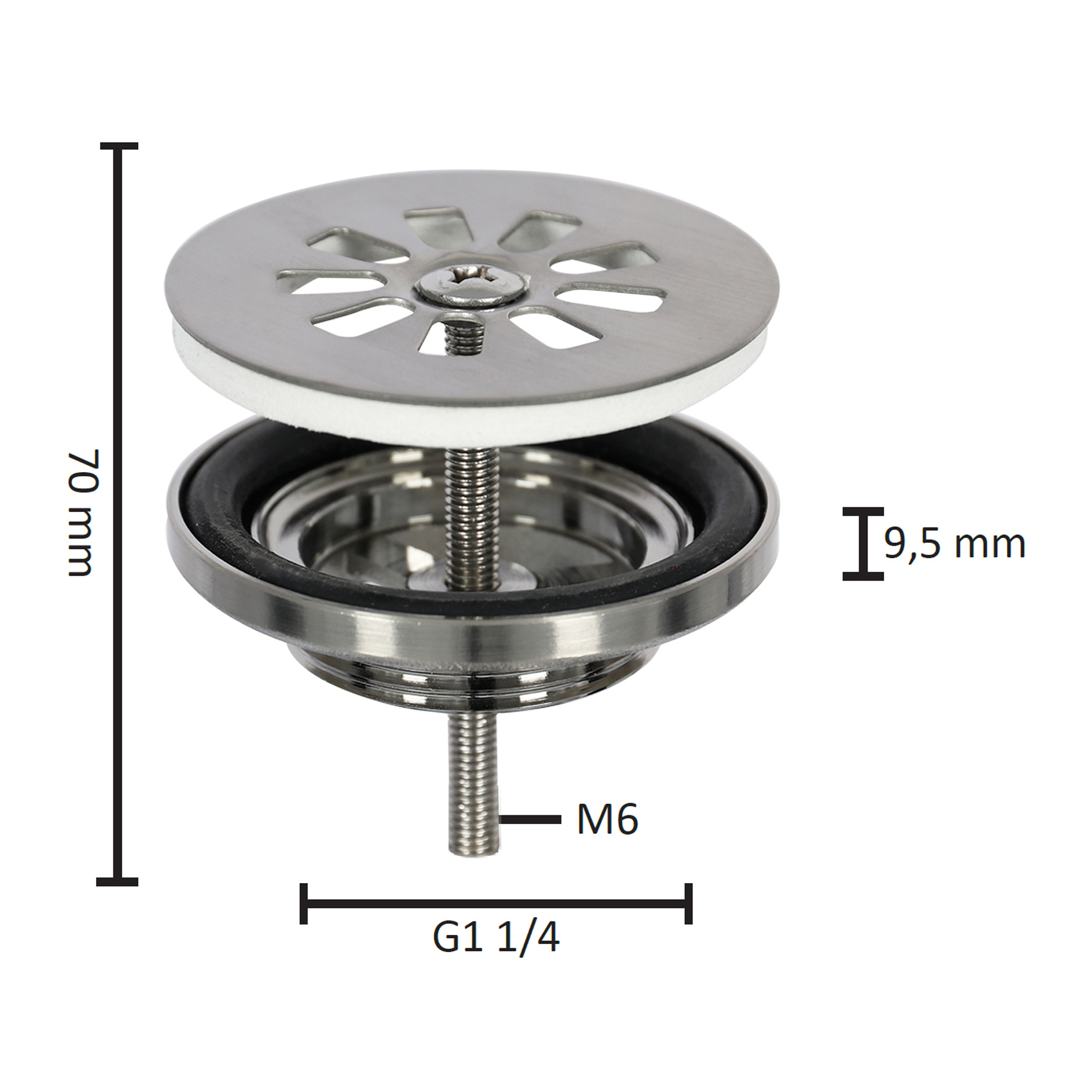 Differnz Afvoerplug – Mat chroom 64 mm
