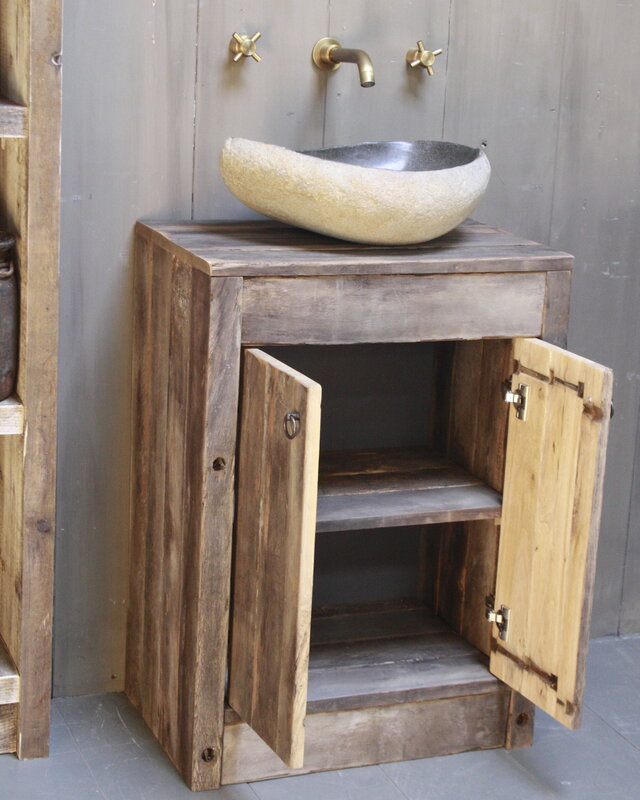 Rene Houtman Oud Eikenhouten Badkamermeubel 85 x 61 x 40 cm