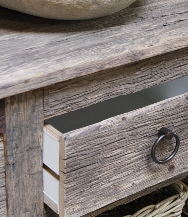 Rene Houtman Oud Eikenhouten Badkamermeubel L140 x H90 cm met 3 lades en legplanken