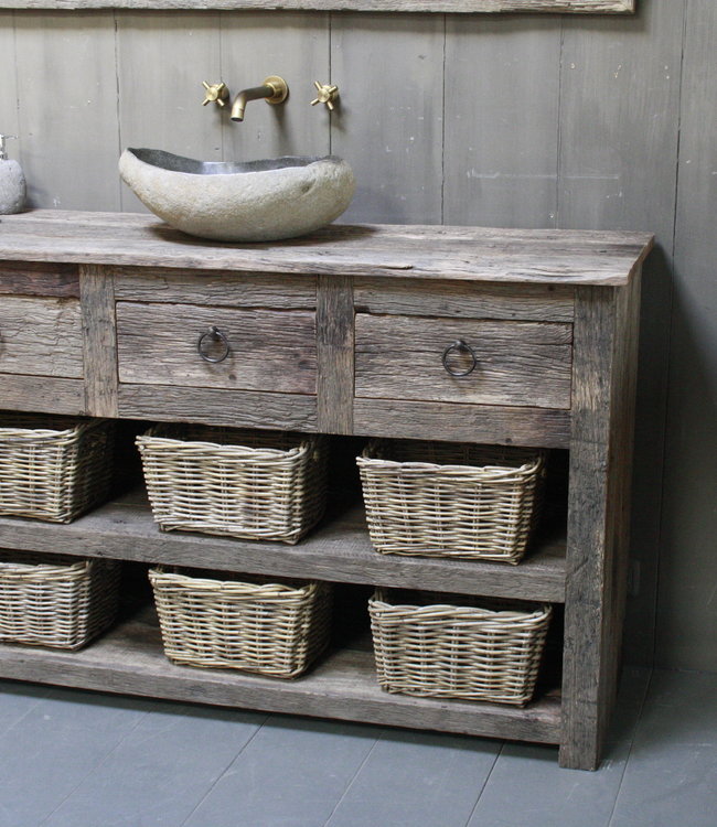 Rene Houtman Oud Eikenhouten Badkamermeubel L140 x H90 cm met 3 lades en legplanken