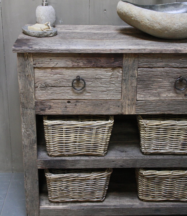 Rene Houtman Oud Eikenhouten Badkamermeubel L140 x H90 cm met 3 lades en legplanken