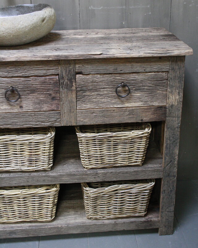 Rene Houtman Oud Eikenhouten Badkamermeubel L140 x H90 cm met 3 lades en legplanken