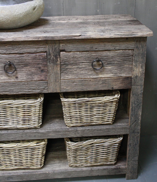 Rene Houtman Oud Eikenhouten Badkamermeubel L140 x H90 cm met 3 lades en legplanken