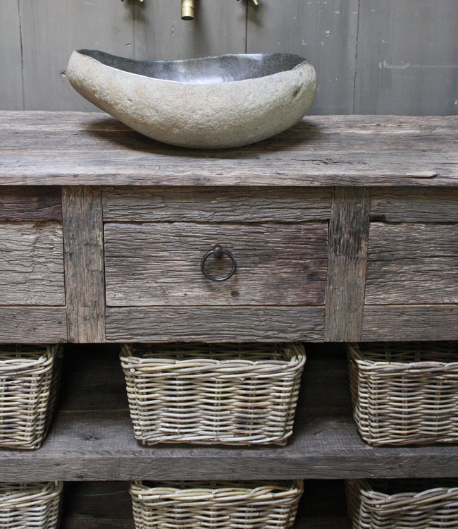 Rene Houtman Oud Eikenhouten Badkamermeubel L140 x H90 cm met 3 lades en legplanken