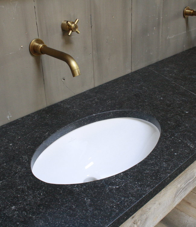 Rene Houtman Badkamermeubel eiken + Belgisch hardstenen blad 194 cm