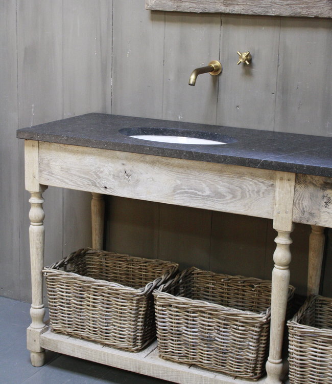 Rene Houtman Badkamermeubel eiken + Belgisch hardstenen blad 194 cm