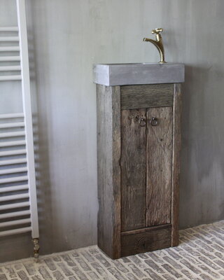 Rene Houtman Landelijk Oud Eikenhouten Geborsteld Toiletmeubel + Fontein D.grey