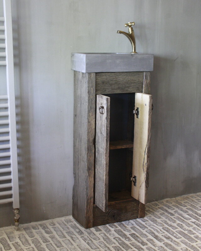 Rene Houtman Landelijk Oud Eikenhouten Geborsteld Toiletmeubel + Fontein D.grey