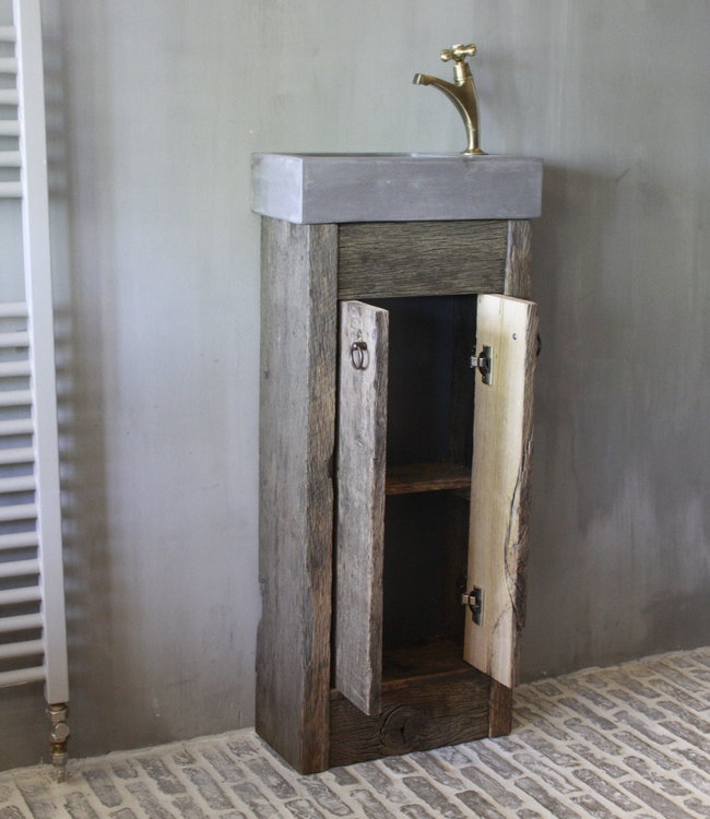 Rene Houtman Landelijk Oud Eikenhouten Geborsteld Toiletmeubel + Fontein D.grey