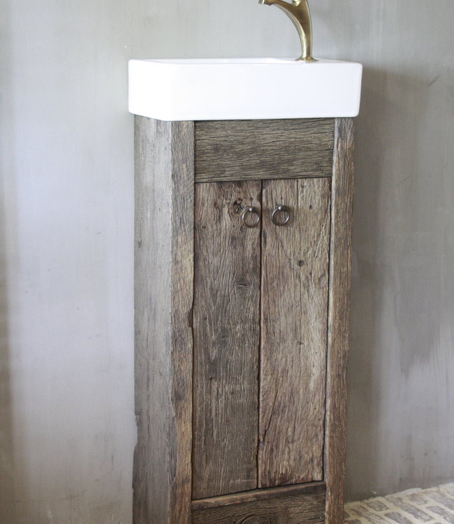 Rene Houtman Landelijk Oud Eikenhouten Geborsteld Toiletmeubel + Fontein Wit