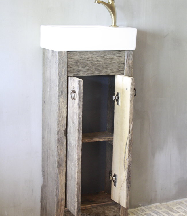 Rene Houtman Landelijk Oud Eikenhouten Geborsteld Toiletmeubel + Fontein Wit