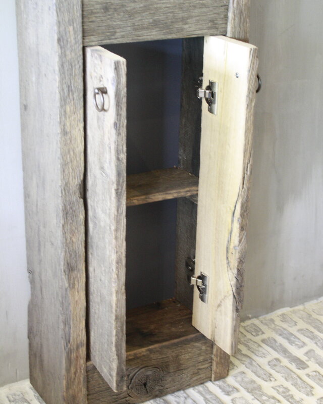 Rene Houtman Landelijk Oud Eikenhouten Geborsteld Toiletmeubel + Fontein Wit