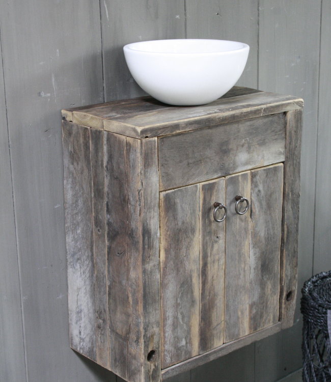 Rene Houtman Landelijk Wagondelen Oud EIkenhout  Fonteinmeubel Zwevend Wit