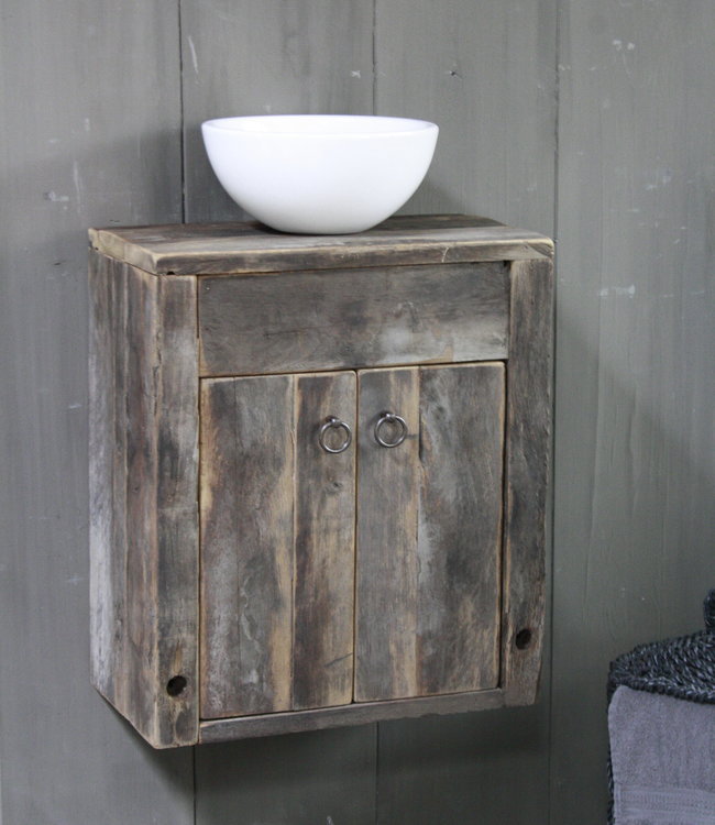 Rene Houtman Landelijk Wagondelen Oud EIkenhout  Fonteinmeubel Zwevend Wit