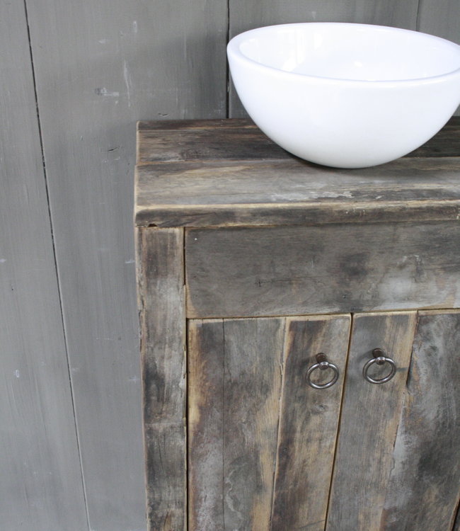 Rene Houtman Landelijk Wagondelen Oud EIkenhout  Fonteinmeubel Zwevend Wit