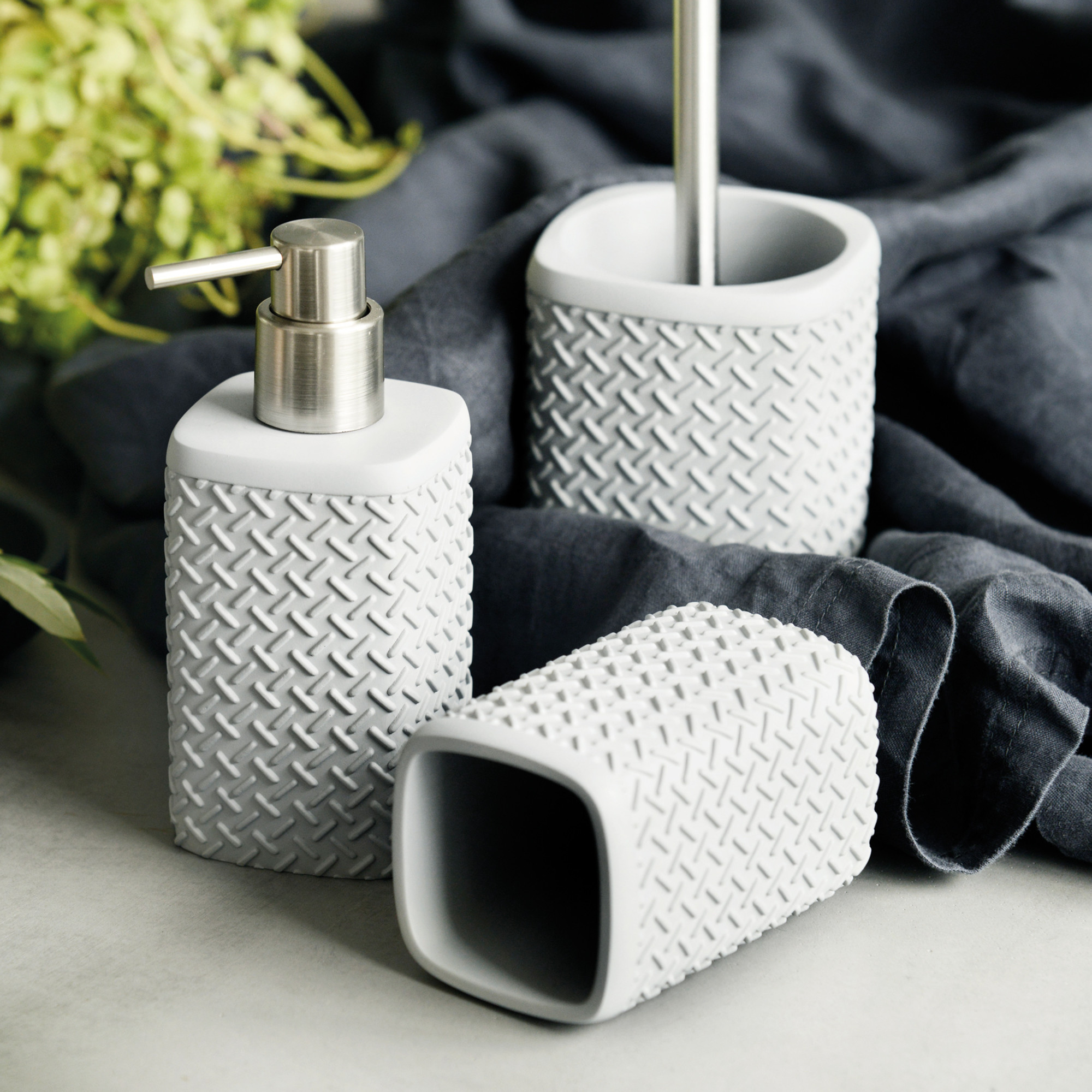 Sfeervolle toiletset kopen?Accessoires Set Toilet Badkamer Grijs Wafel