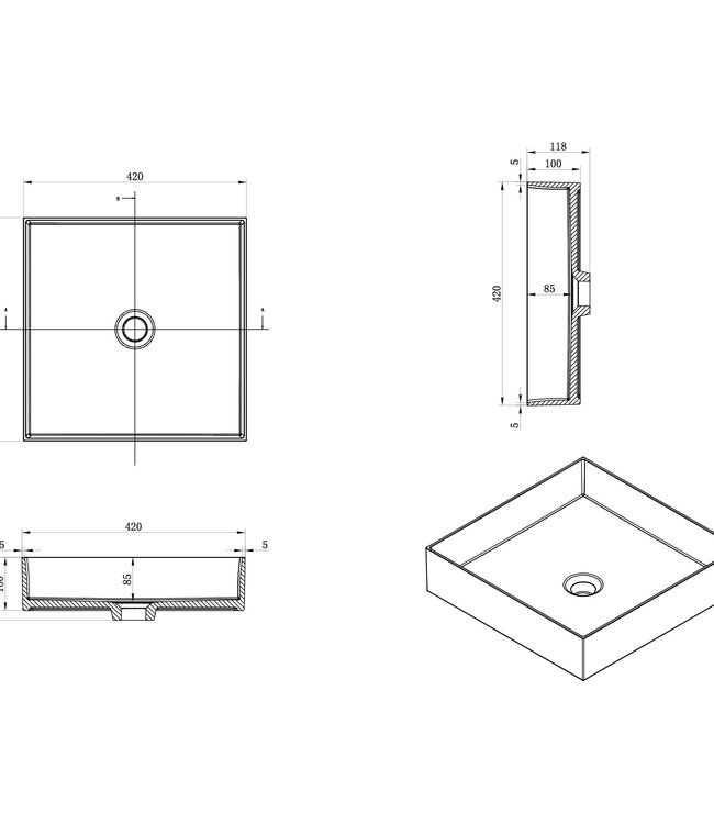 Differnz Waskom Polybeton 42x42x10 cm Vierkant