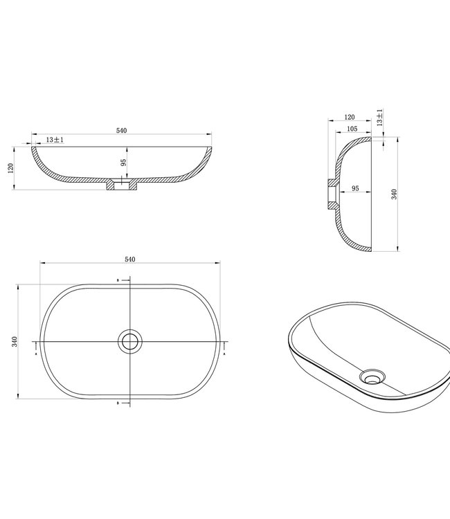 Differnz Waskom Polybeton 34x54x12 cm Wit