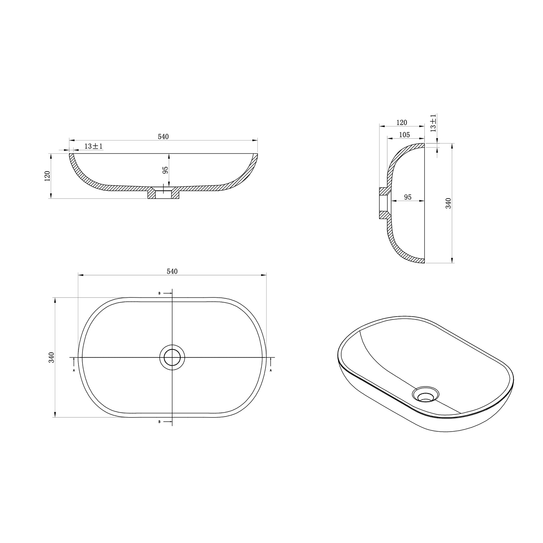 Differnz Waskom Polybeton 34x54x12 cm Wit