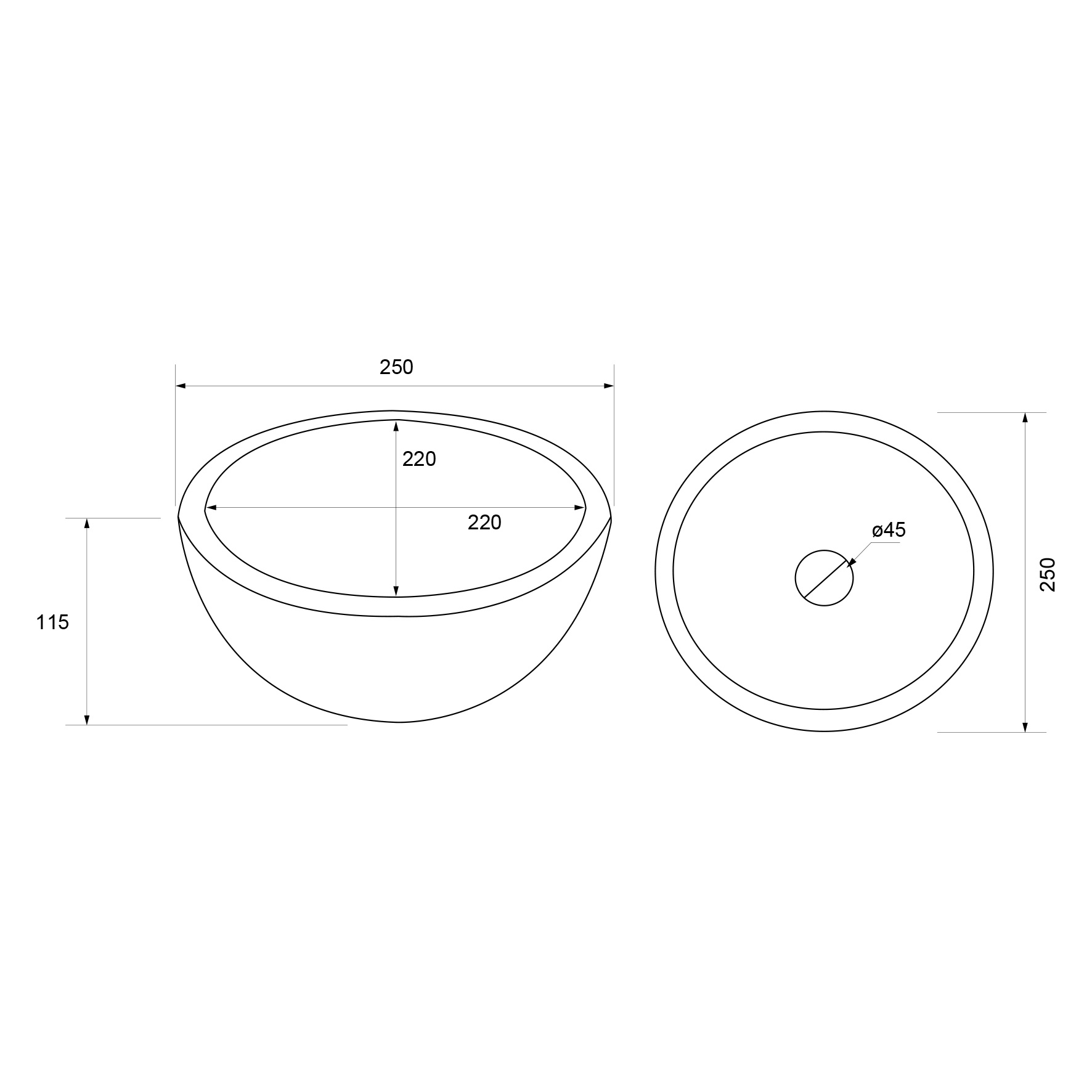 Differnz Waskom Beton Donkergrijs Rond 25x25x11.5 cm