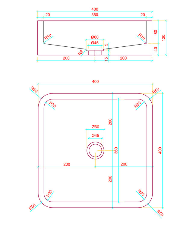 Differnz Wastafel Beton Lichtgrijs Vierkant 40x40x12 cm
