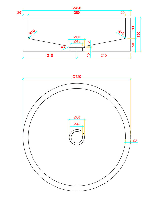 Differnz Wastafel Beton Lichtgrijs Rond 42x42x13 cm