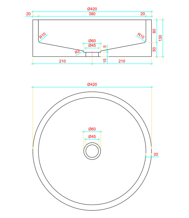 Differnz Wastafel Beton Lichtgrijs Rond 42x42x13 cm