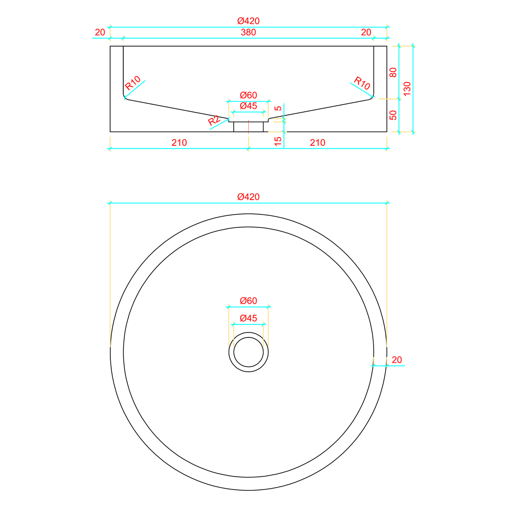 Differnz Wastafel Beton Lichtgrijs Rond 42x42x13 cm
