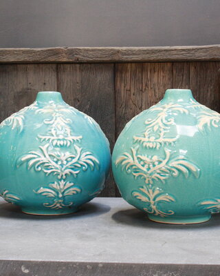 Rene Houtman PTMD blauw vaasje Steen L26xB24 cm