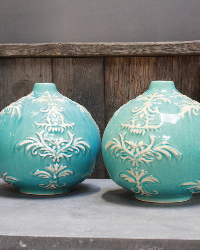 Rene Houtman PTMD blauw vaasje Steen L26xB24 cm