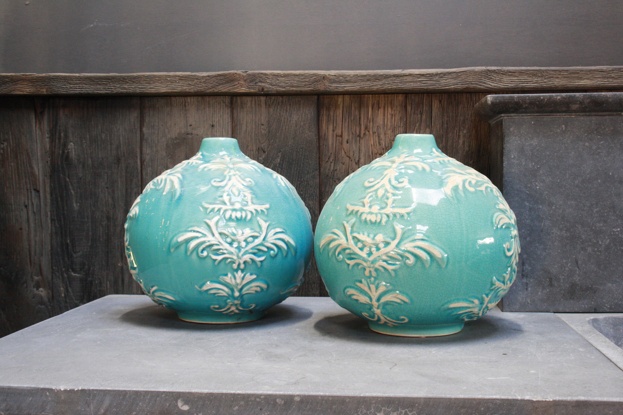 Rene Houtman PTMD blauw vaasje Steen L26xB24 cm