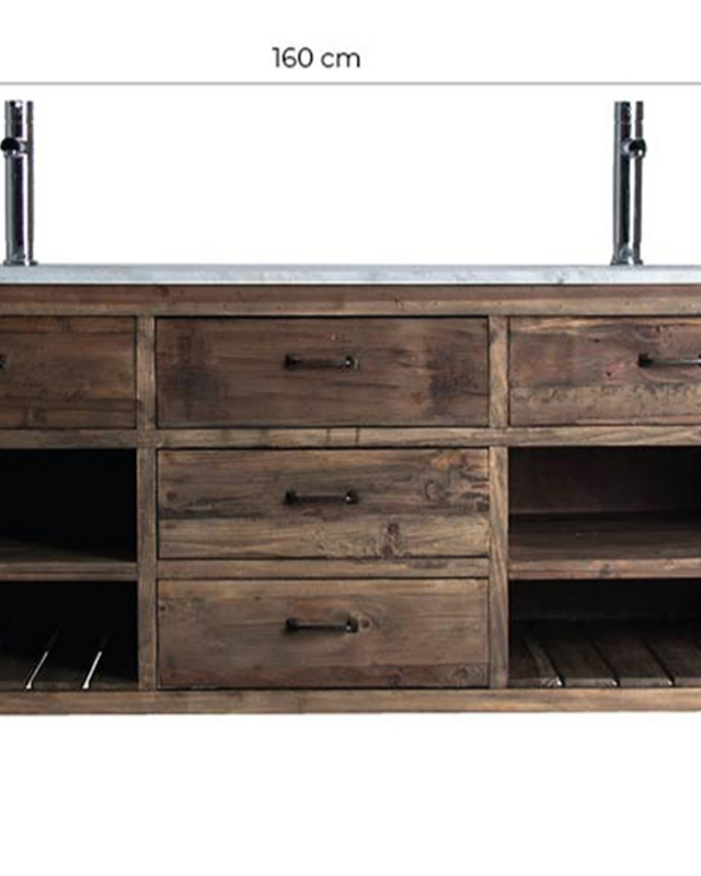 Rene Houtman Alisa Wastafel Gerecycled Grenenhout 160 cm Marmer