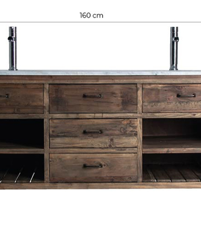 Rene Houtman Alisa Wastafel Gerecycled Grenenhout 160 cm Marmer