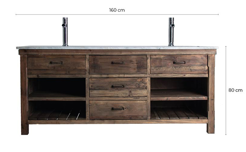 Rene Houtman Alisa Wastafel Gerecycled Grenenhout 160 cm Marmer